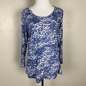 David Cline Top Womens Large Purple Lace Pattern Studded 3/4 Sleeve Lightweight